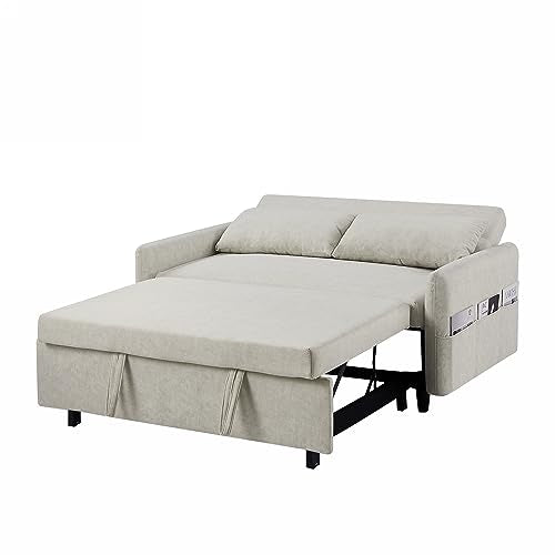 Gray 3 in 1 Convertible Sleeper Sofa Futon Couch Pullout Bed with Storage Pockets Y651277