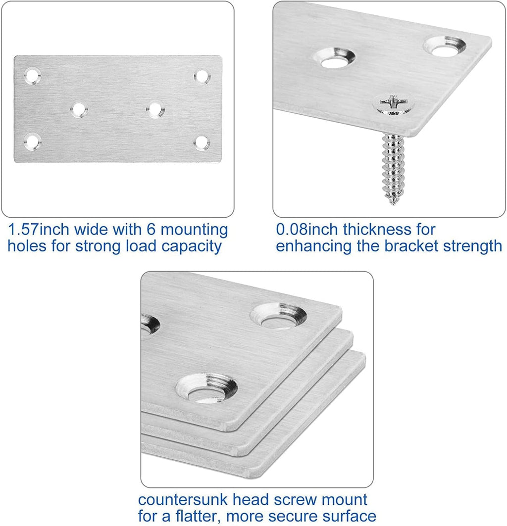 22 Pcs Stainless Steel Flat Mending Plate, 2x4 Inch Metal Brackets Q7961