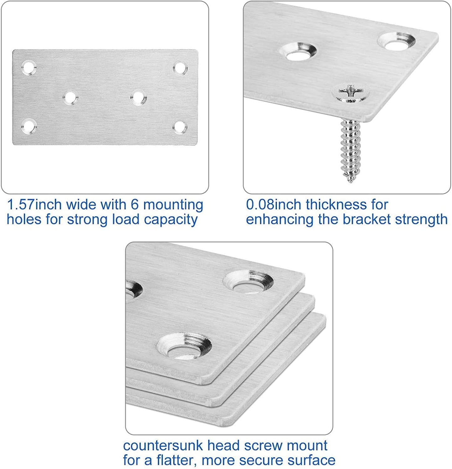 22 Pcs Stainless Steel Flat Mending Plate, 2x4 Inch Metal Brackets Q7961