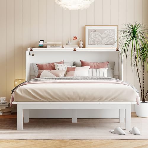 Grey Wood Queen Murphy Bed with Desk and Shelves K7727