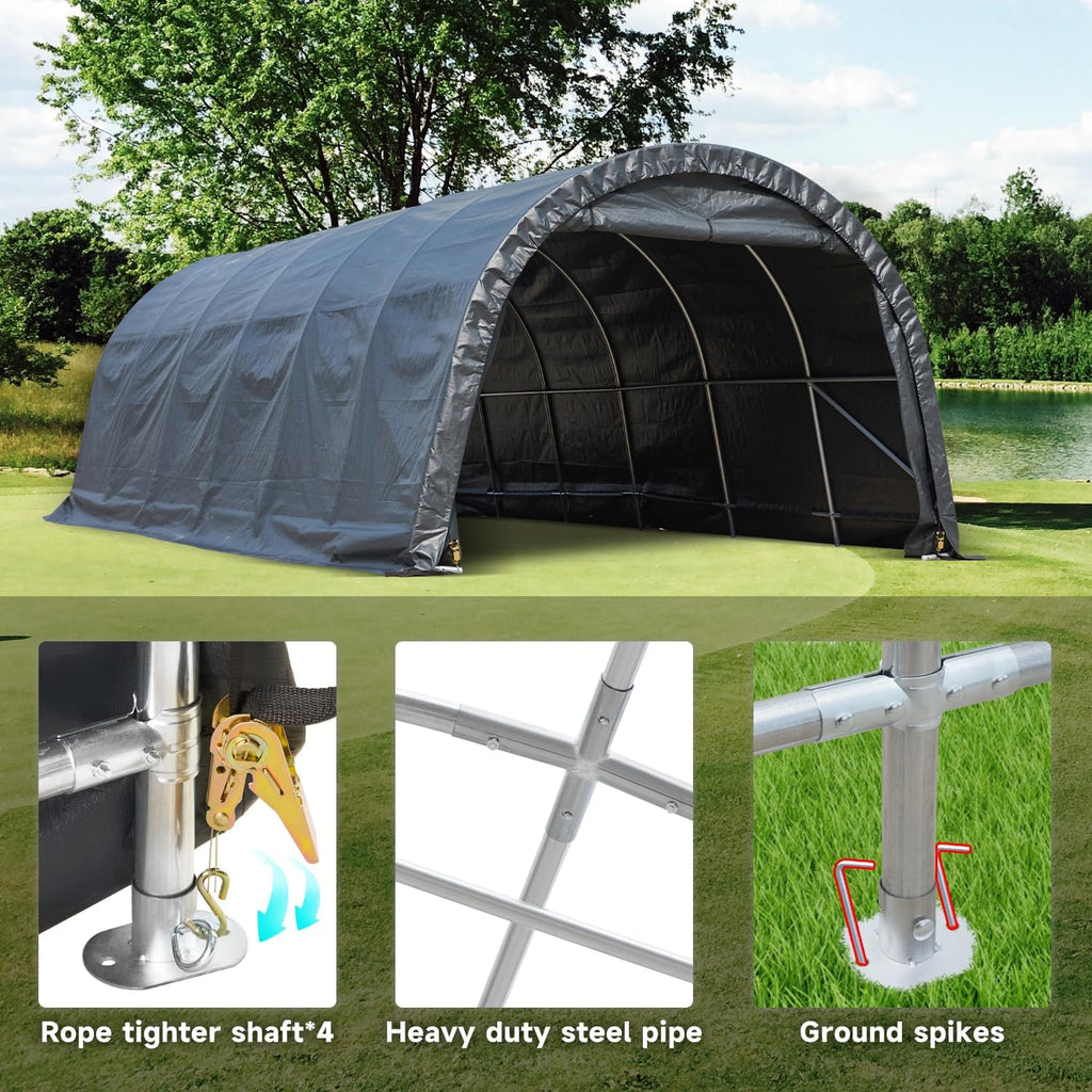 12 x 24 FT Heavy Duty Carport with All-Steel Metal Frame G4887