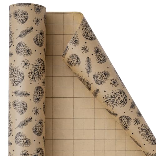 Christmas Wrapping Paper, Jumbo Roll Kraft Paper - Christmas Tree Design - 30 Inches x 100 Feet L8756