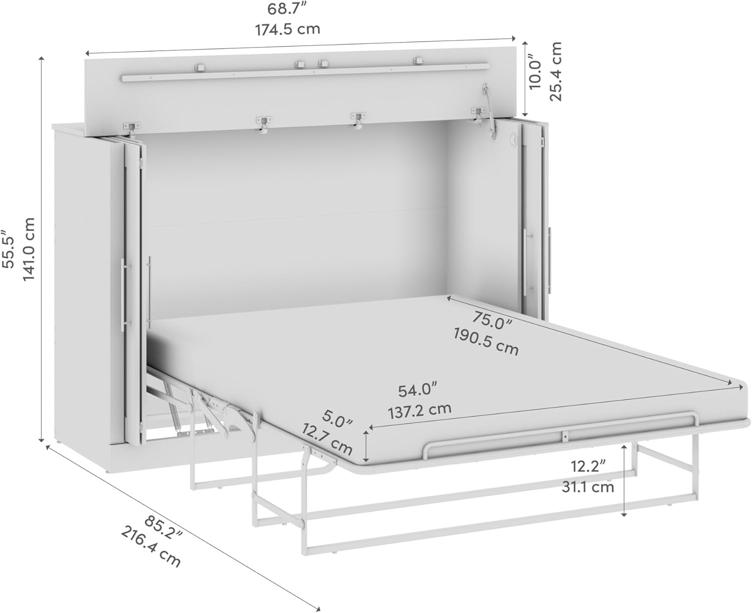 White Full Murphy Cabinet Bed with Mattress A3505