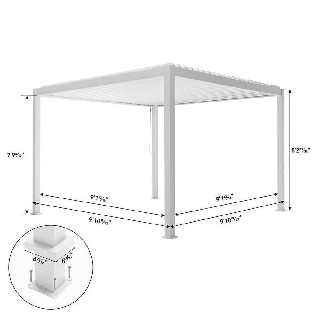White 10' x 10' Aluminum Louvered Pergola with Adjustable Roof V116627