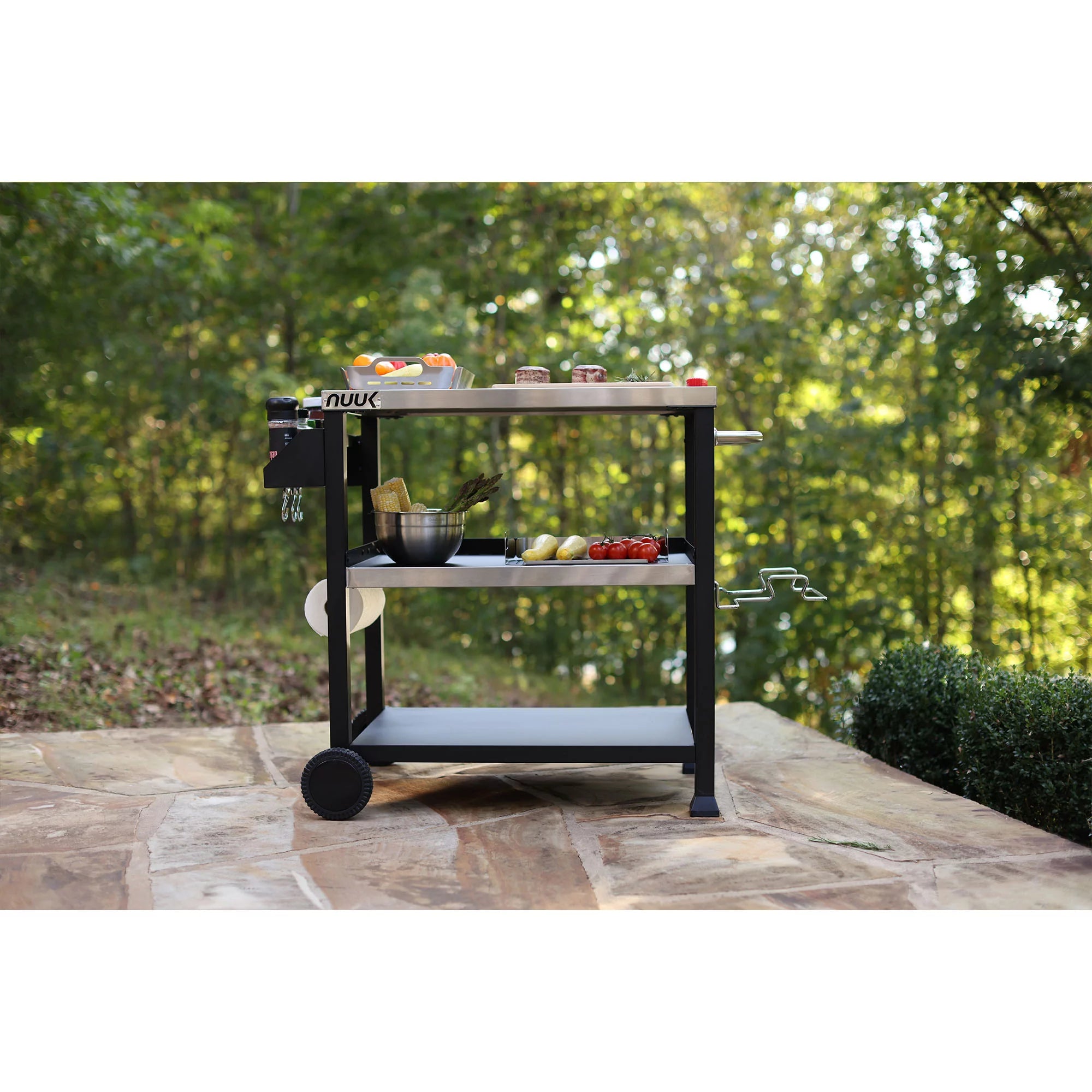 Three-Shelf Stainless Steel Outdoor Dining Cart Table on Wheels P687