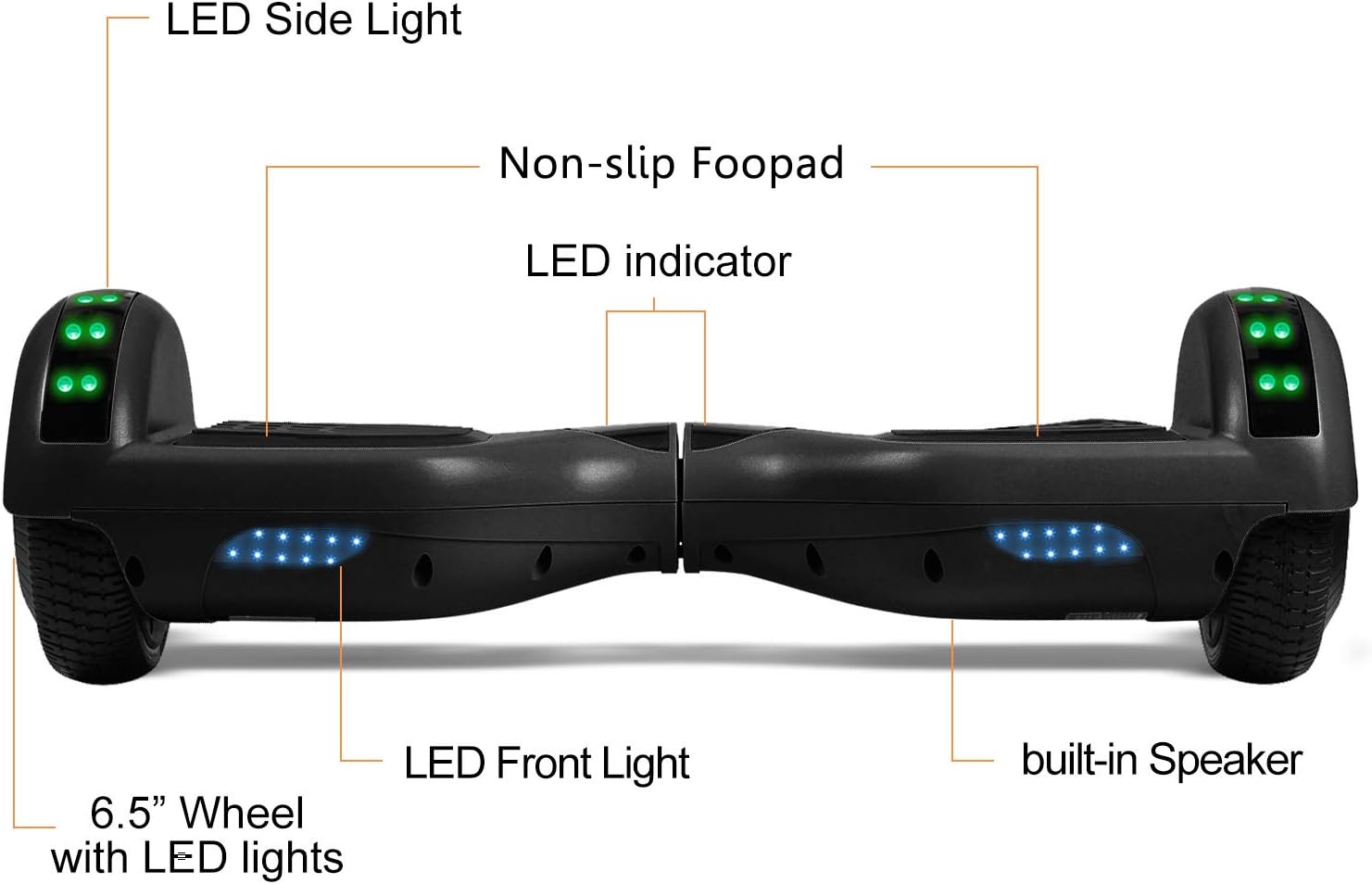 6.5" Wheels Electric Self Balancing Scooter with Bluetooth Speaker Lights N99154