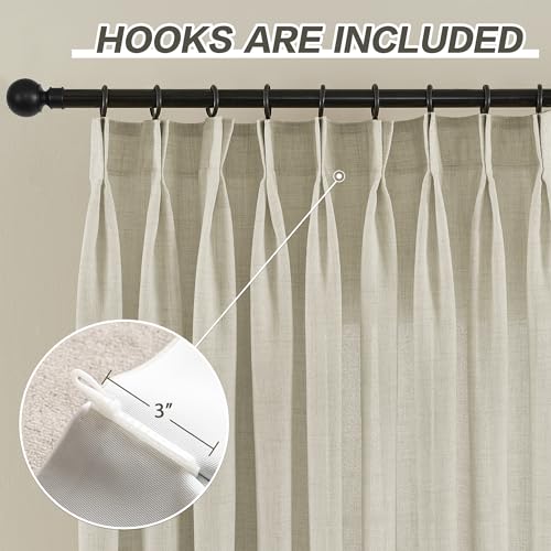 Taupe Linen Pinch Pleated Curtains 96 Inches Long, Semi Sheer Window Drapes, 1 Panel 52"Wx96"L I347967