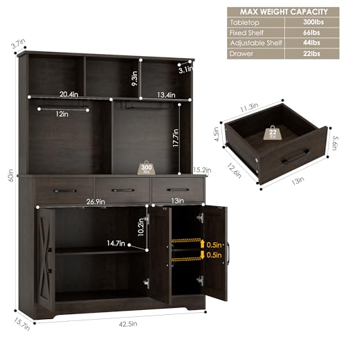 Rustic Brown Buffet Cabinet with Hutch and 3 Drawers M90701