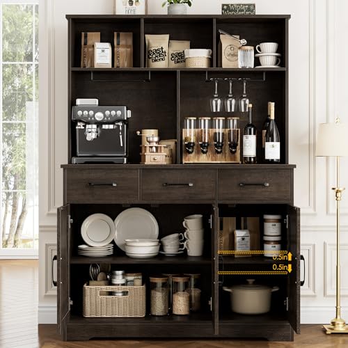 Rustic Brown Buffet Cabinet with Hutch and 3 Drawers M90701