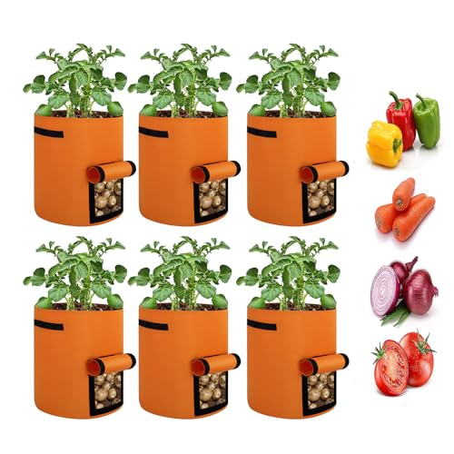 6-Pack 10 Gallon Nonwoven Fabric Grow Bags with Flap and Handles W267114