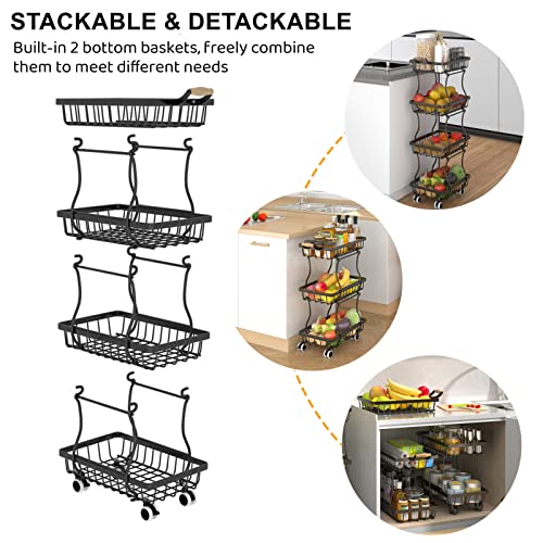 4 Tier Slim Metal Wire Fruit Basket on Wheels Z6760