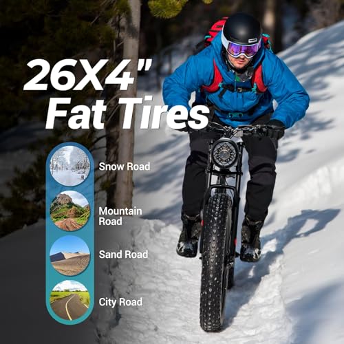 26" x 4.0 Fat Tire Electric Bike, 500W (Peak 750W) 36V 10.4Ah Lithium Battery, 25MPH, 21-Speed H126860