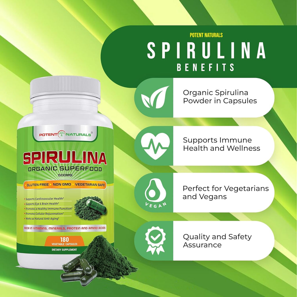 Organic Spirulina 3000mg Dietary Supplement, 180 Capsules D1389