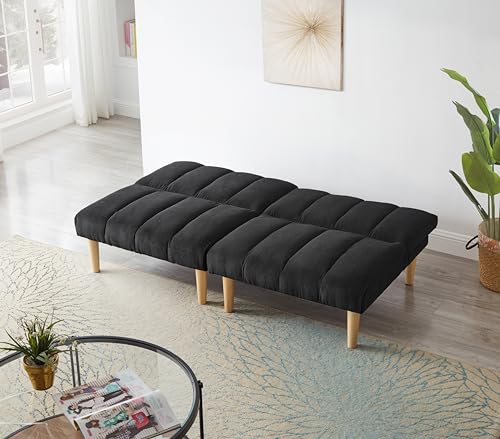 Blue Corduroy Convertible Futon Sofa Bed with Wooden Legs U254