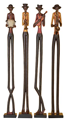 Set of 4 Polystone Decorative Sculptures with Black Base Stand, Brown V550965