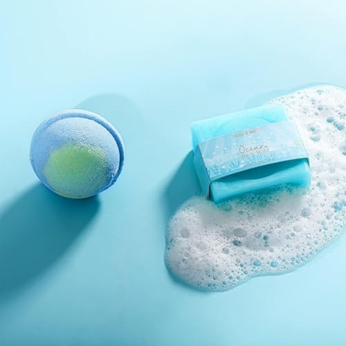5 Pcs Ocean Scented Bath Gift Set with Candle Body Butter Hand Cream Bath Bomb S8833