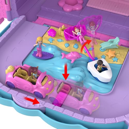 Pollyville Playset, Large Travel Toy with 4 Dolls, Car, 25+ Accessories & Storage G123125
