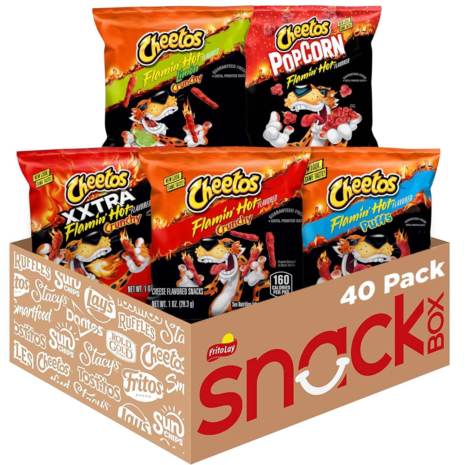 Cheese Flavored Snacks, Flamin' Hot Mix Variety Pack (Pack of 40) X508