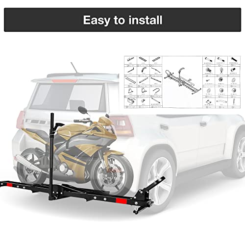 Motorcycle Carrier Hitch Mount 500 Lbs Dirt Bike Carrier Hauler Hitch Rack with Fixed Bracket and Lock Wheel Settings Removable Loading Ramp Anti-Tilt Locking Device V757815