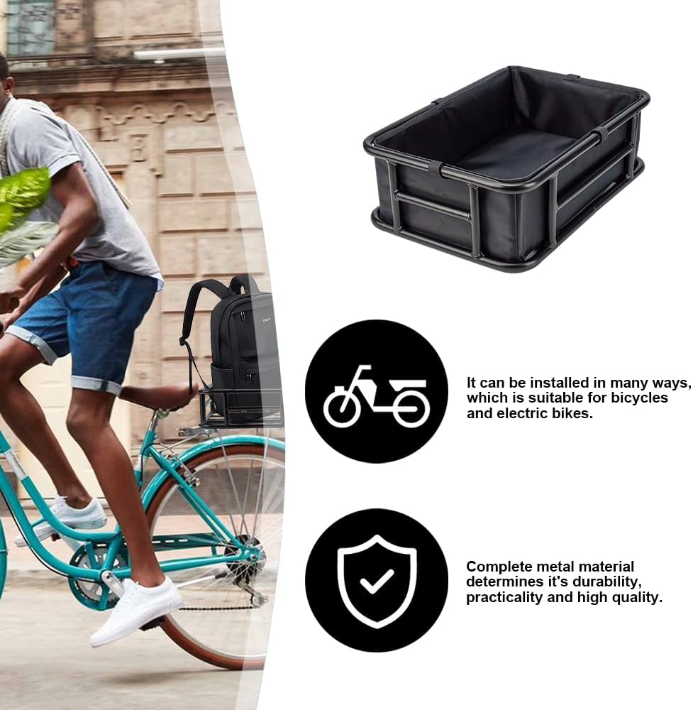 Large Rear Removable Metal Bicycle Basket with Black Liner E860