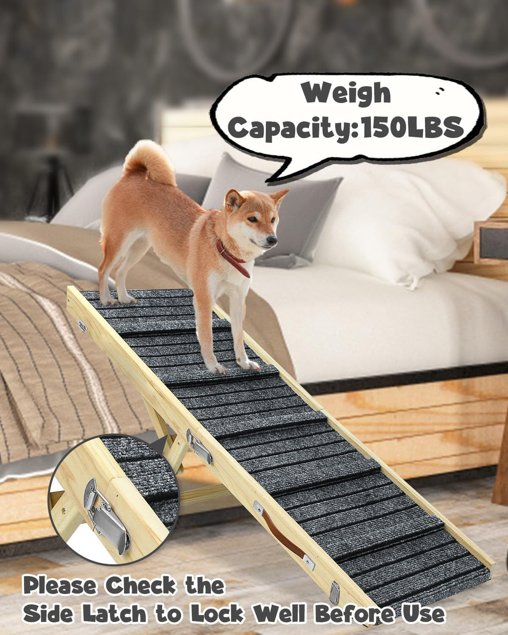 47.2" Long Wooden Folding Pet Ramp with Non-Slip Traction Mat (Grey) C343741