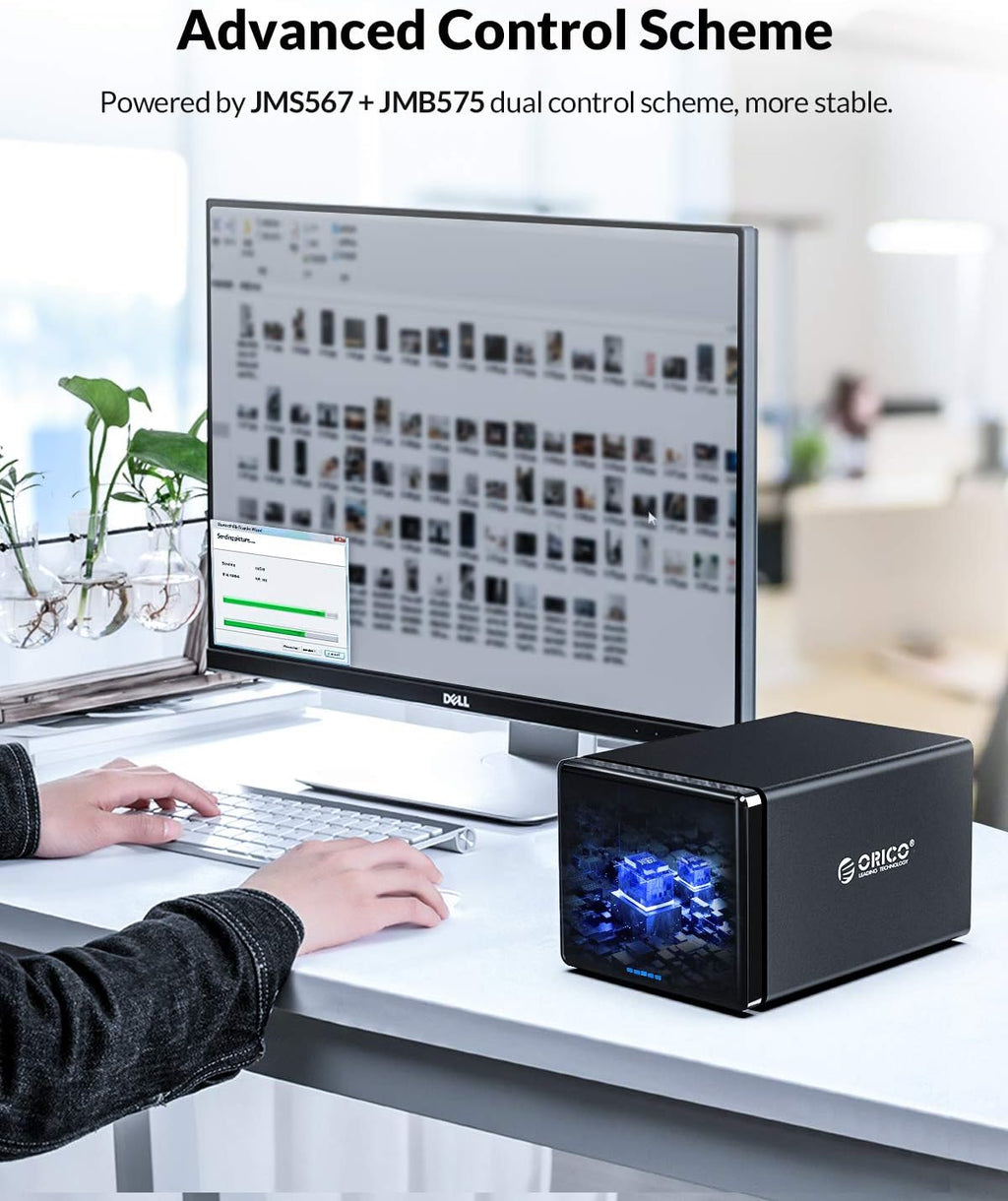 4 Bay HDD Raid Enclosure USB External Hard Drive Enclosure Aluminum SATA III Disk Storage Case Tool-Free for 2.5/3.5 SSD HDD Support 64TB H22537