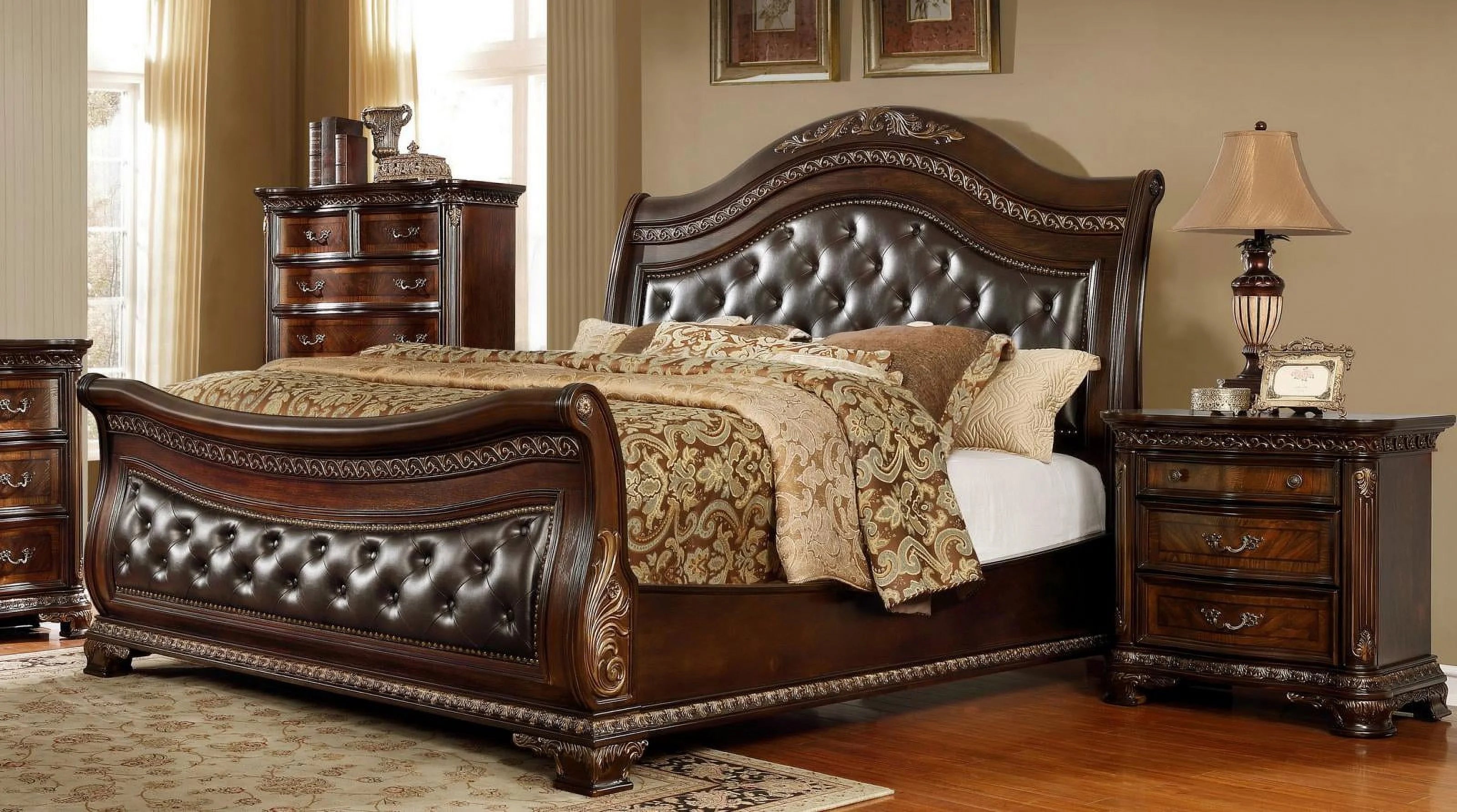 King Size Leather Headboard Bedroom Set 3Pcs Y754