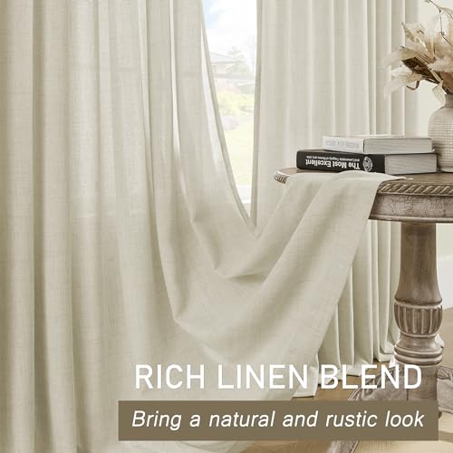 Taupe Linen Pinch Pleated Curtains 96 Inches Long, Semi Sheer Window Drapes, 1 Panel 52"Wx96"L I347967