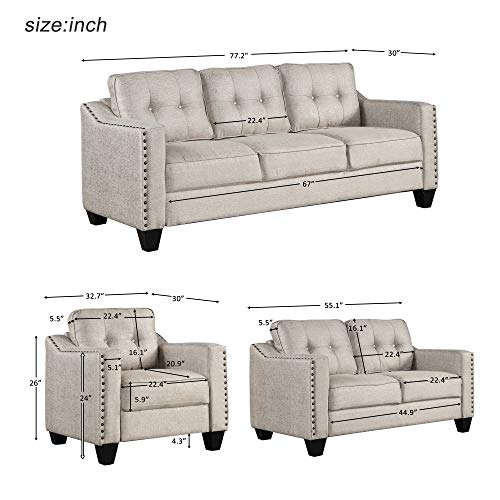 Gray 3-Piece Sofa Set with Tufted Cushions T48318