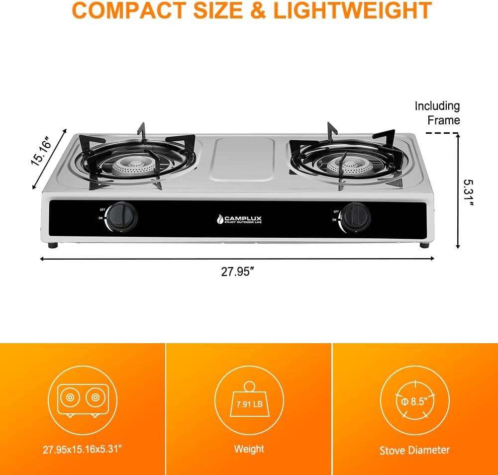 Stainless Steel 2 Burner Camping Stove with Auto Ignition R7199