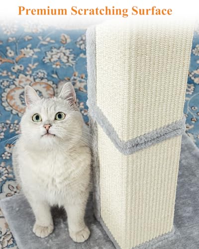 Large Sisal Cat Scratching Post with Plush Perch, Light Grey P593699