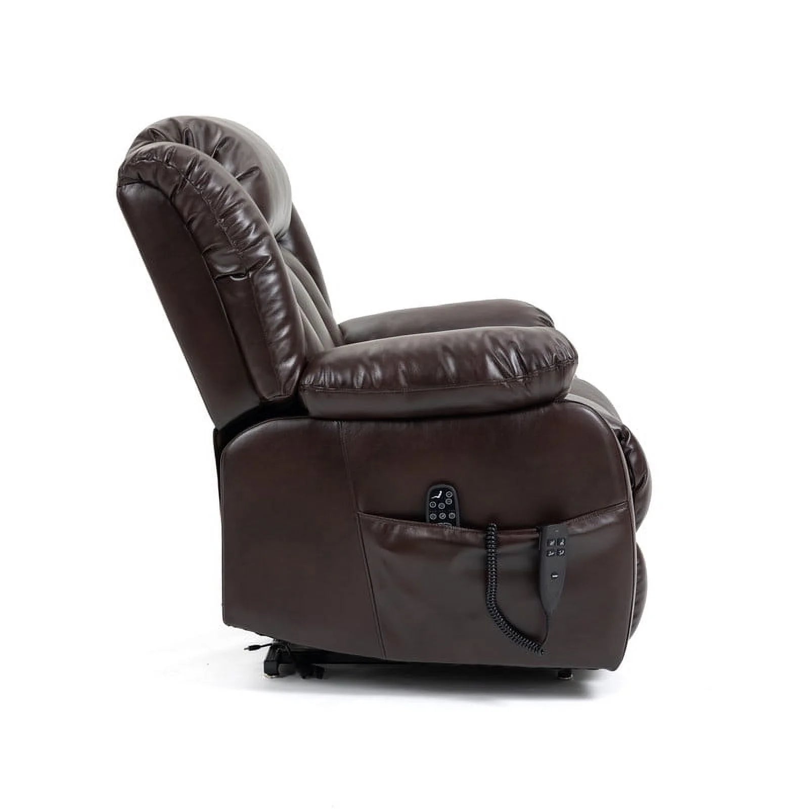 Deep Brown Leather Power Lift Recliner Chair with 8-Point Vibration Massage Lumbar Heating J898624