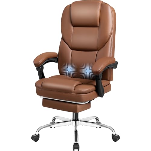 Brown Ergonomic High Back Leather Office Chair with Footrest K9590
