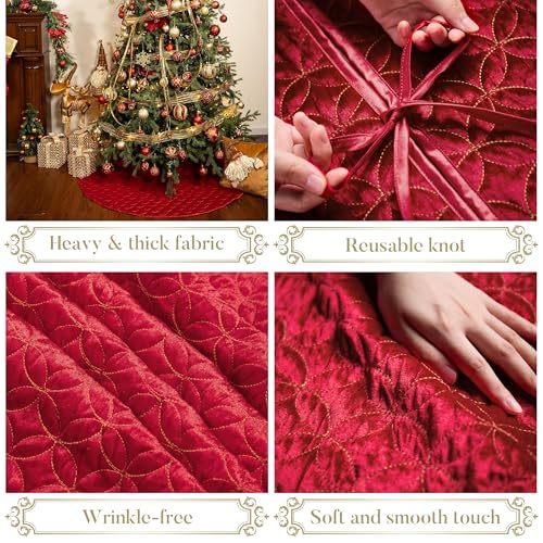 36 Inch Red Gold Velvet Christmas Tree Skirt S93808