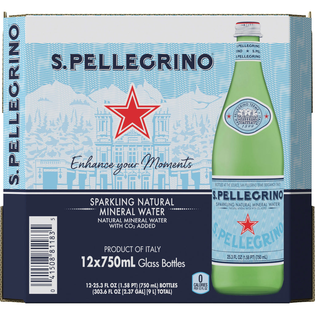 Sparkling Natural Mineral Water, 303.6 fl oz, 12 Pack Glass Bottles Q888744