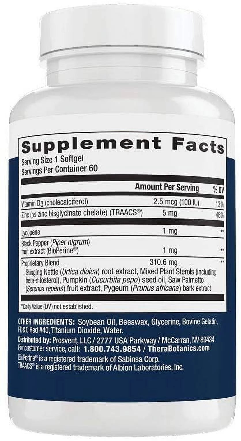Natural Prostate Health Supplements with Saw Palmetto, Pygeum, Lycopene, Stinging Nettle, Beta Sitosterol, Pumpkin Seed Oil, 1 Month Supply R48799