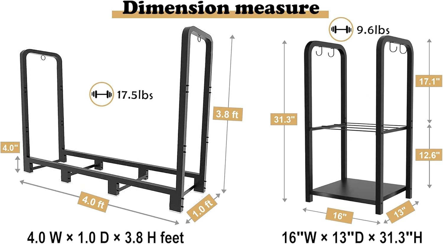 Black 4ft Outdoor Firewood Rack B16938