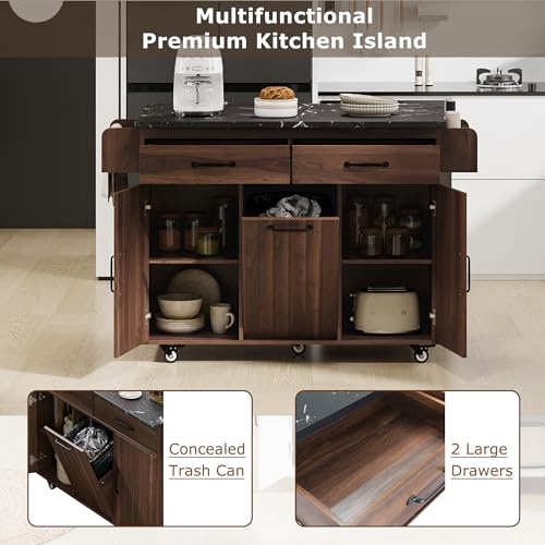 Walnut Brown Rolling Kitchen Island with Drop Leaf H208823