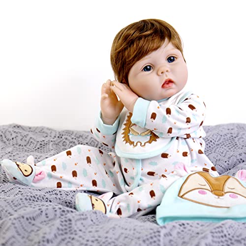 22 Inch Realistic Lifelike Newborn Baby Doll with Teddy Toy and Doll Accessories D3281