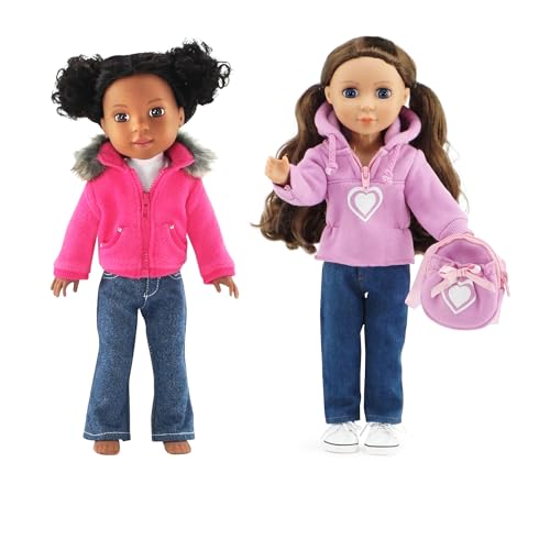 14.5-Inch 6-PC Fashion Doll Clothes & Accessory Set with Faux Fur Coat, Hoodie, Backpack and 2 Pairs of Jeans I21671