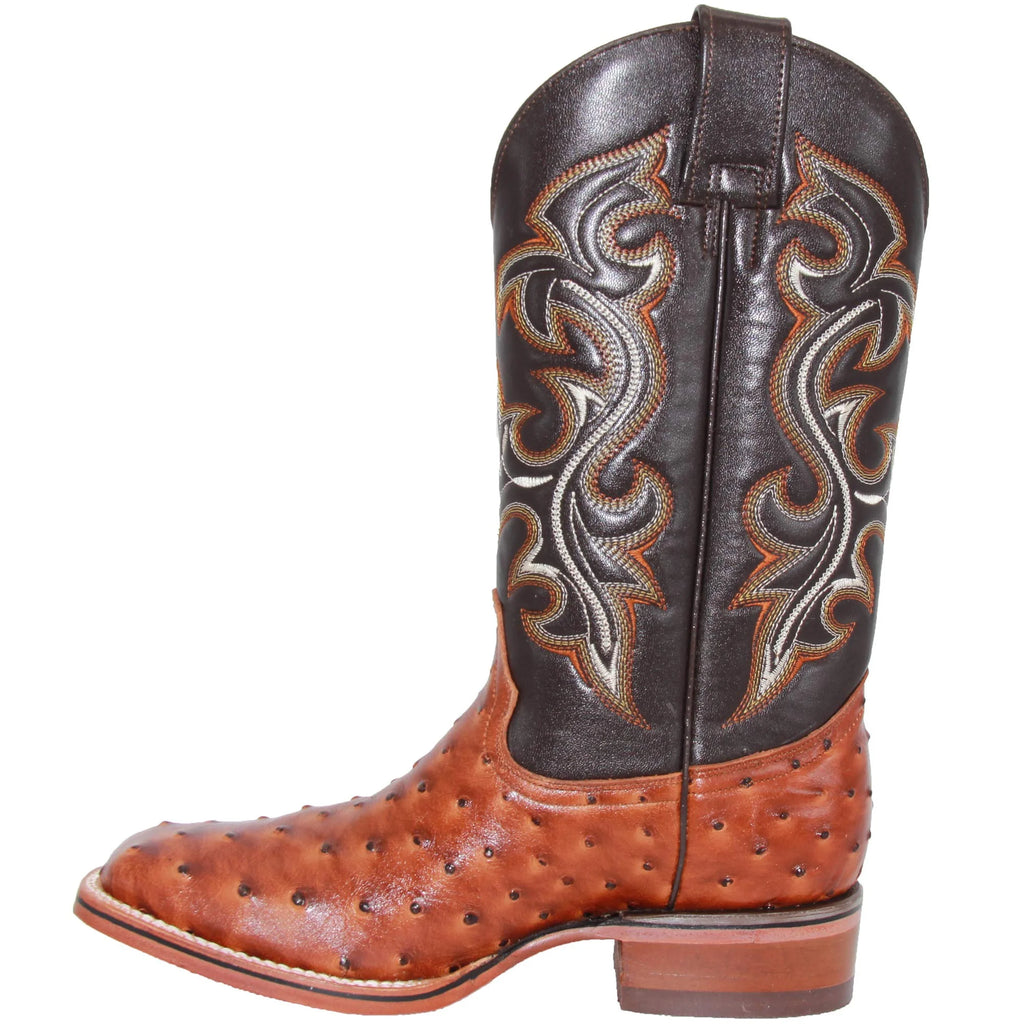 Men’s Genuine Leather Ostrich Print Square Toe Cowboy Boots L714