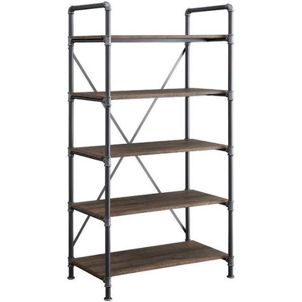 Distressed Brown Metal 5-Shelf Bookcase X823