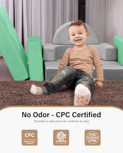 15pcs Modular Kids Play Couch Convertible Foam Sofa Gray E2151