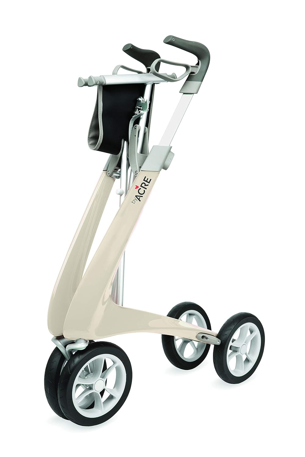 Wide Track Oyster White Rollator Walker with Organizer Bag L679