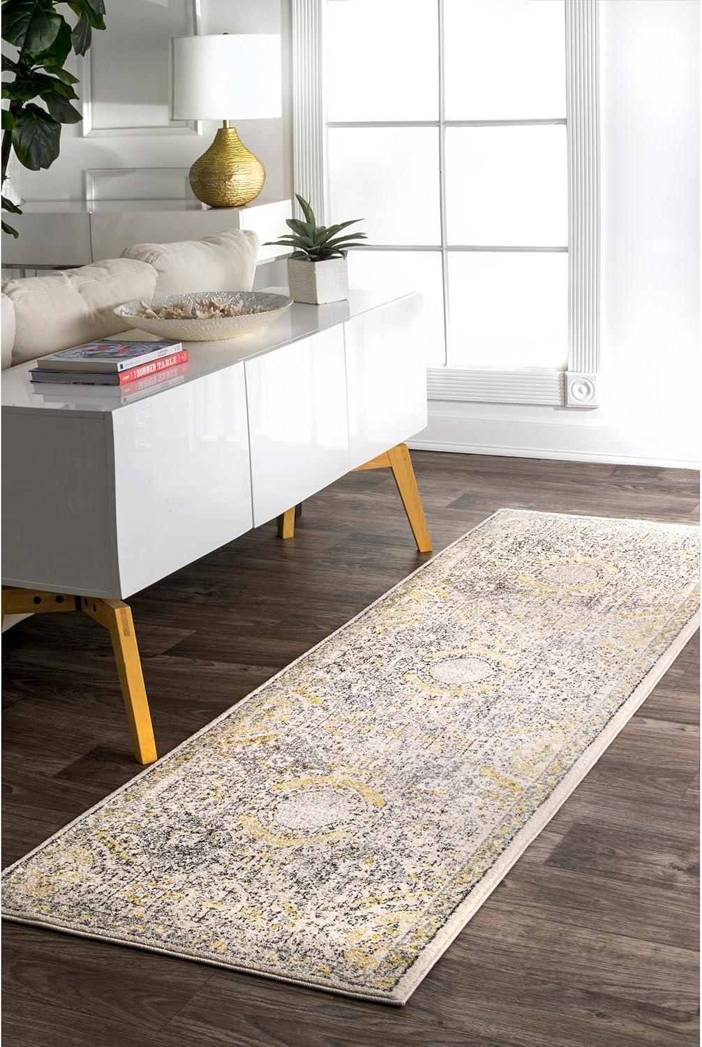 2x10 Runner Rug Gold/Off-White D613