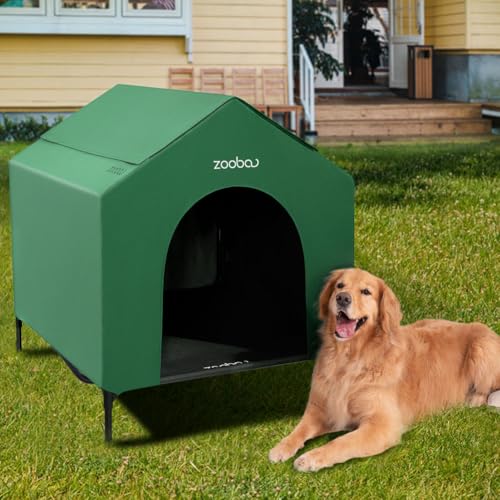 42" Outdoor Dog House with Weatherproof 600D PVC Canopy, Elevated Dog Bed I230