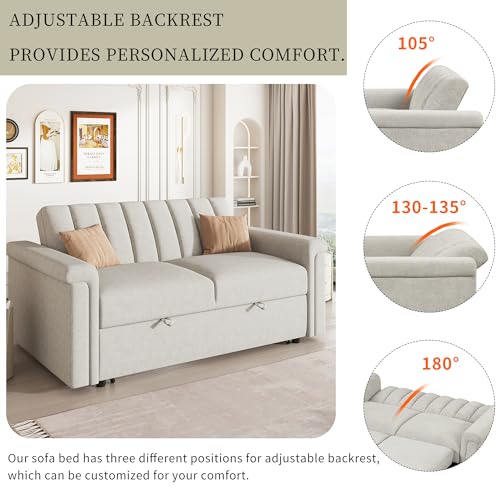 Beige Convertible Sleeper Sofa Bed with Pullout Bed T92457