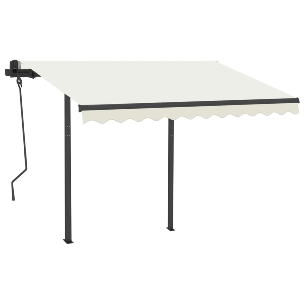 Manual Retractable Awning with Posts Outdoor Canopy Sunshade Shelter Cream 118.1 x 98.4 Inches L56507