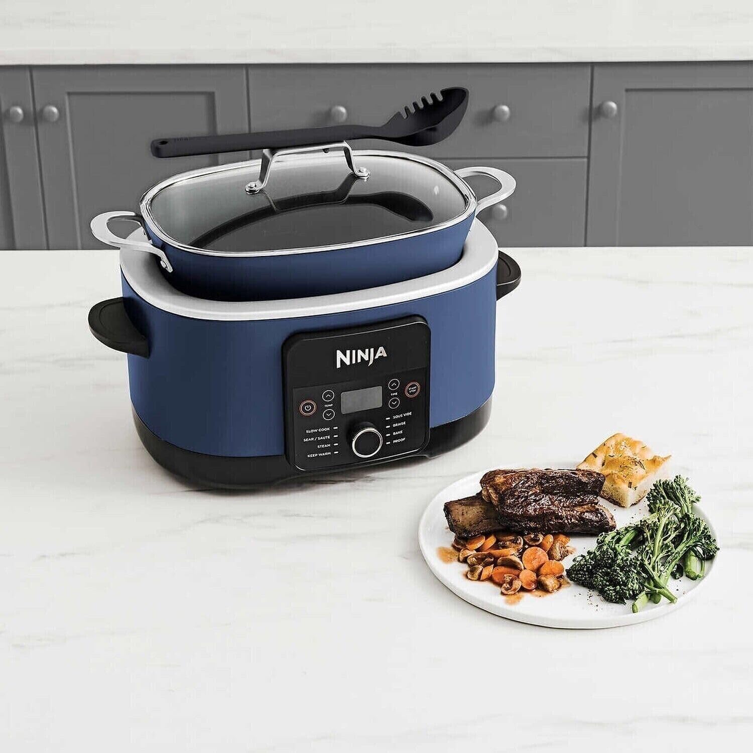8.5 Quart Multi-Cooker with Glass Lid, Nonstick, Navy U9504