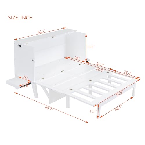 Grey Wood Queen Murphy Bed with Desk and Shelves K7727